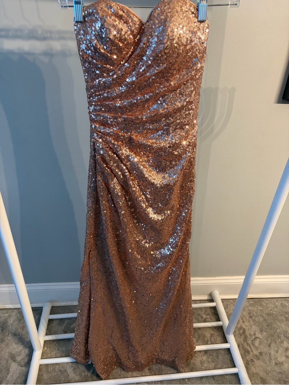 Christina Wu Strapless Sequin Gown in Rose gold size 0